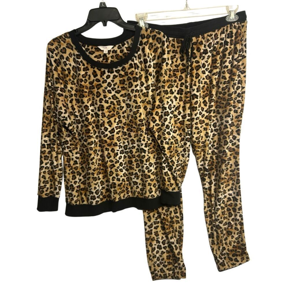 Secret Treasures Leopard Print Sleepwear Set Cozy Fleece Loungewear Size L 12-14